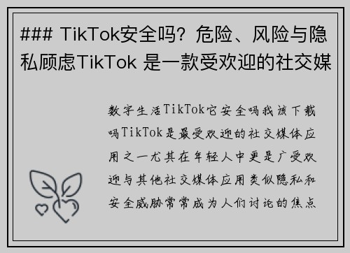 ### TikTok安全吗？危险、风险与隐私顾虑TikTok 是一款受欢迎的社交媒体应用，但其安