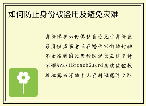 如何防止身份被盗用及避免灾难